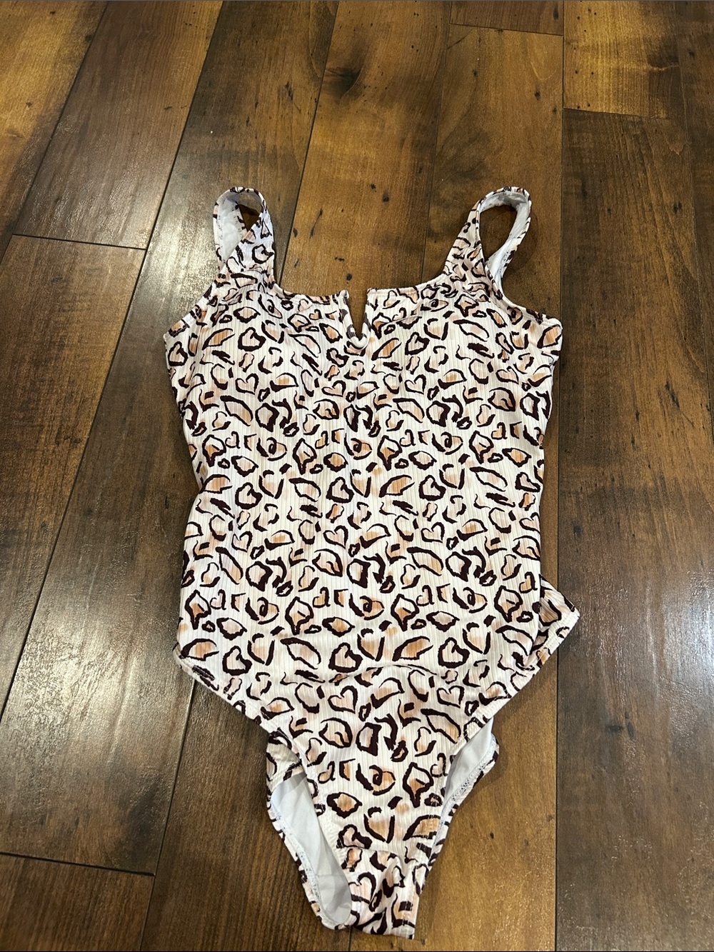 Leopard Print One-Piece Swimsuit in Cream and Tan